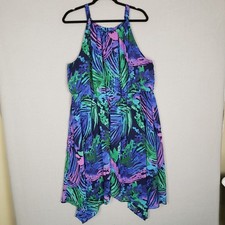 Lane Bryant Vestido Solero Asimétrico Azul Verde Tropical Palma Vacaciones Playa 18/20