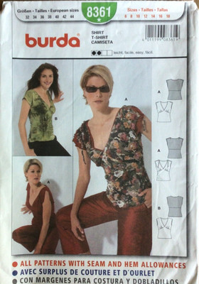 BURDA 8361 MISSES' SIZE 6-18 SHIRTS SEWING PATTERN OOP CUT
