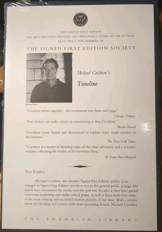 Signed First Edition Of Michael Crichton's TIMELINE. SEALED! 🦭 - Image 2 of 4