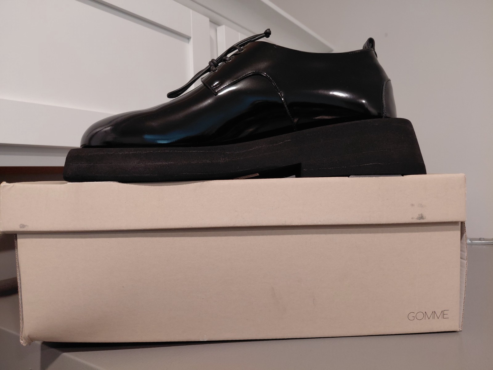 SAOLA Marsèll Gommellone Derby Uomo Nero Pelle Verniciata Taglia US 13 EU 46