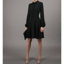 Pintuck Black Mini Shirt Dress Long Sleeve Collared Size 6