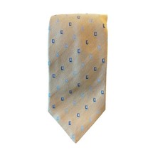 Ermenegildo Zegna 100 Silk Tie Golden Blue Rectangle Pattern Men Luxury