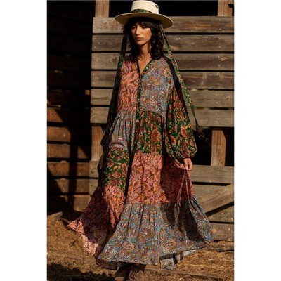 Anthropologie X Carolina K  Josefina Blouson-Sleeve Tiered Maxi Shirtdress S