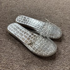 Stuart Weitzman Women's Size 8/38 Silver Clear Jelly Rhinestone Slip On Sandals