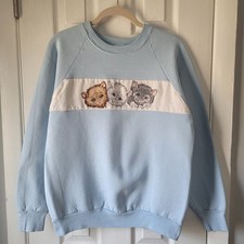 Vintage 90s Fruit of the Loom Kittens Cats Embroidered Crewneck Sweatshirt L