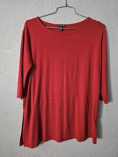 Eileen Fisher Tunic Top Women’s M Red Stretch Knit Asymmetric Hem