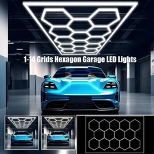 1-14 Grids Hexagon Garage Lights LED Honeycomb Light w/ Border 6000K for Garage