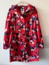 Joules GoLightly Packaway Jacket Womens 4 Red Lilypad Hooded Rain Coat EUC 