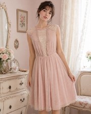 ASOS Lace Mesh Swiss Dot Midi Dress Pink Sleeveless US 6 Romantic Coquette