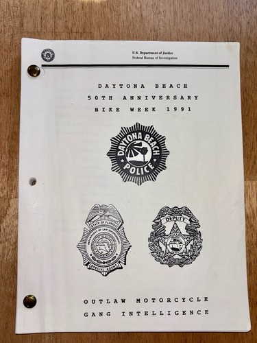 Biker Gang Memorabilia Outlaw Motorcycle FBI Official Report 1% Daytona 1991