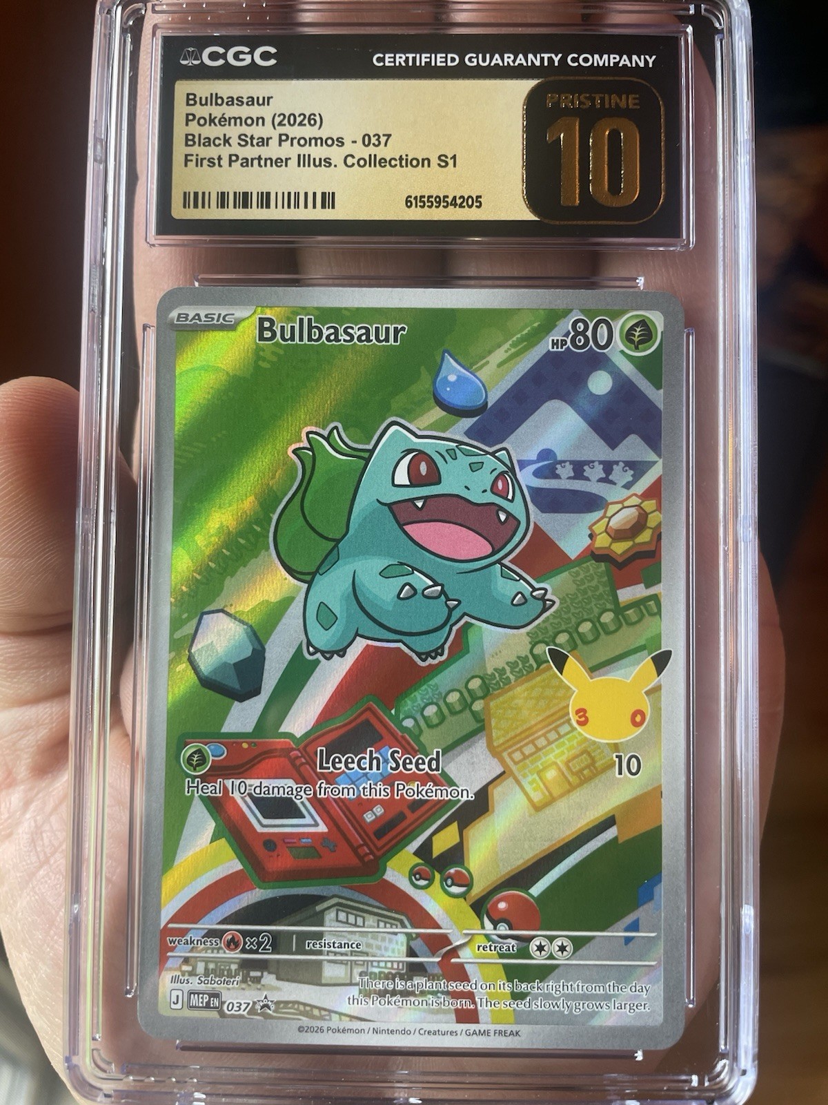 Bulbasaur 037 PRISTINE 10 First Partner Illustration 🔥 Promo Holo Series 1 🔥