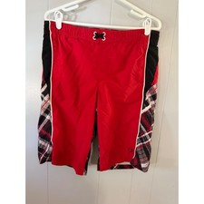 OP Ocean Pacific Swim Trunks Boys XL 14-16 Red Plaid Board Shorts