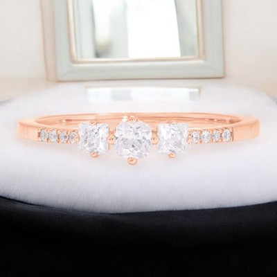 0.70Ct Cushion, Princess & Round Lab Grown Diamond Engagement Ring -Silver/Gold