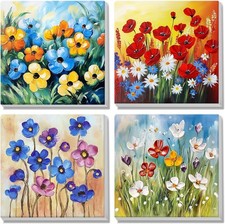 4 Pack Flower Paint by Numbers for Adults Beginner, Flower Paint by Number Kits