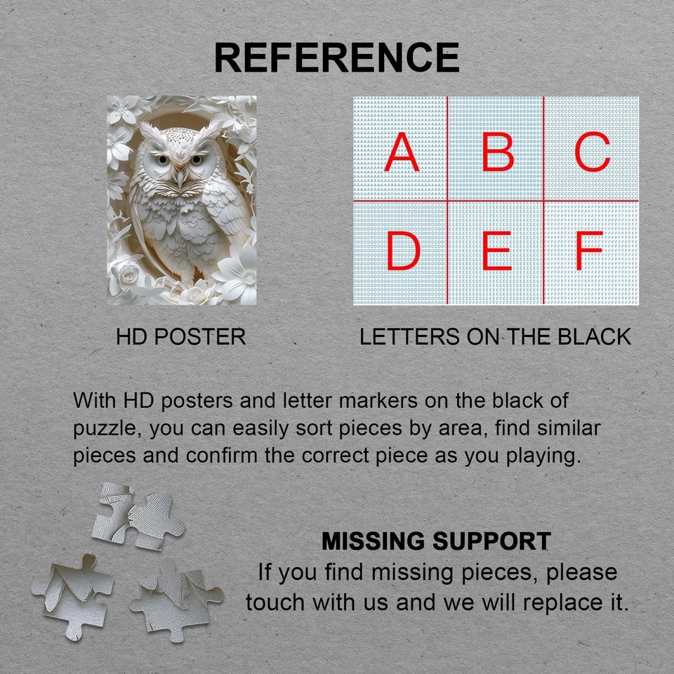 Rompecabezas de búho 3D corte de papel arte rompecabezas 1000 piezas para adultos, pájaro blanco Foto 2 de 4