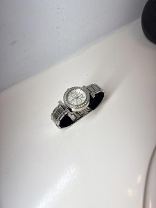 Silver Tone Women's Watch with Rhinestone Bezel