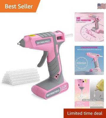 Pink Cordless Hot Melt Glue Gun, 7.2V Rechargeable Fast Preheating Glue Gun K...
