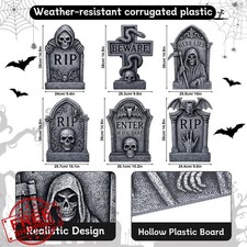 6 Halloween Tombstone Yard Signs, RIP Graveyard Decor