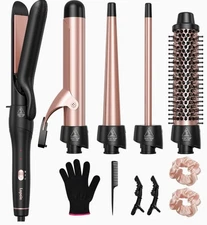 5 in 1 Curling Iron with Thermal Brush and 4 Interchangeable Ceramic Barrels(...