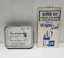 Vintage Tin Case For VU-lighter w/ Visible Fuel Supply by Scripto  & Repair Kit