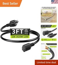 16/3 3FT 13A 125V 1625W, Black Indoor Extension Cord, Short Extension Cord fo...