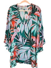 Colorful Floral Ruffle Dress M Tropical Preppy Resort Artsy Festival Boho Chic