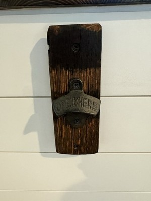Authentic Bourbon Whiskey Oak Barrel Bottle Opener Handmade Wall Mount