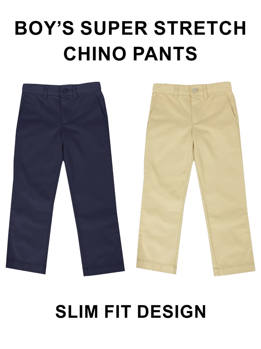 Boy's Super Stretch Slim Fit Chino Pants (Sizes:- 4-20) NEW FREE