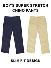Boy's Super Stretch Slim Fit Chino Pants Sizes:- 4-20 NEW 2 PACK FREE SHIPPING