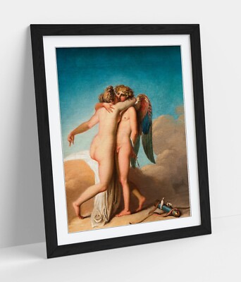 CUPID UND PSYCHE UMARMEN SICH - GERAHMTES WANDBILD POSTER PAPIERDRUCK