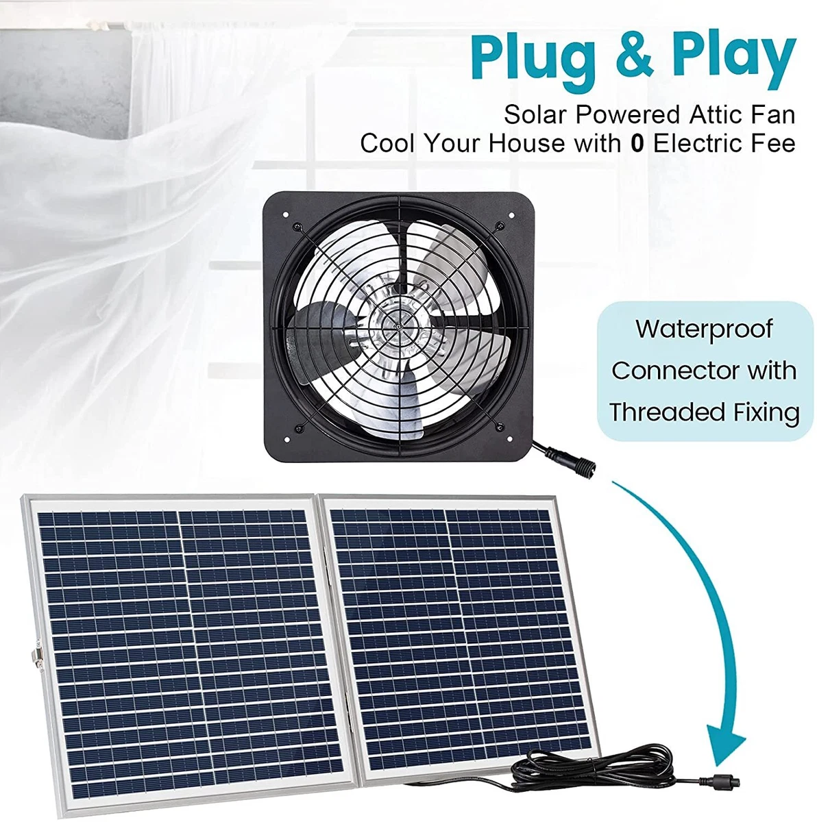 25W Solar Powered Attic Ventilator Gable Roof Vent Fan with 30W Foldable  Panel | eBay