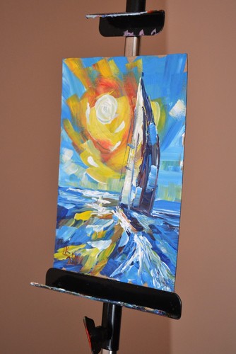 Original Sailboat Painting 6x9 OOAK Signed Acrylic Seascape on Cardboard Art - Picture 6 of 9