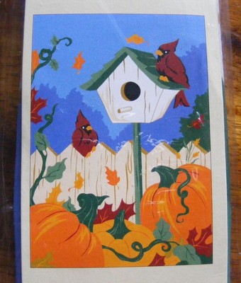 AUTUMN BIRDHOUSE 28 x 40 Meadow Creek polyester flag pumpkins cardinals Fall