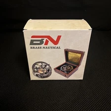 Real Working Brass Nautical Compass with Wooden Display Box