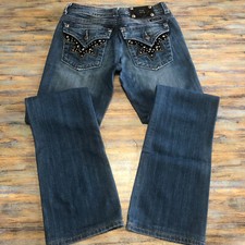 Miss Me Jeans Bootcut Studded Rhinestone Embellished Blue Women's Size 28