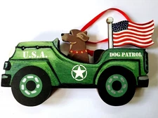 Chocolate Labrador Patrol Dandy Wooden Painted Flag Retro 3-D Christmas Ornament