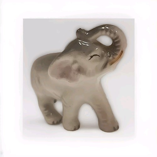 Vintage Porcelain Painted Elephant Figurine Lucky Trunk Up Japan 3" L, 2" H