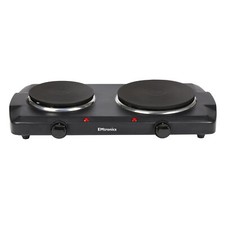 EMtronics 2500W Portable Hob with Double Hotplates, Temperature Control - Black