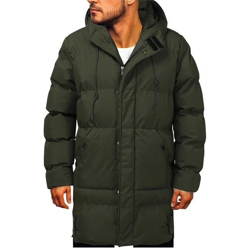 Herren langer gefütterter Mantel Kapuze dicke Luftpolsterjacke gesteppt wattiert - Bild 31 von 39