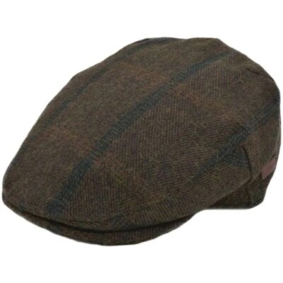 Tweed Flatcap olivgrün gefüttert große Gebrauchsspuren