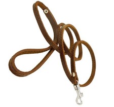 Genuine Leather Classic Dog Leash Brown 3/8" 4' Smallest Breeds Young Puppies