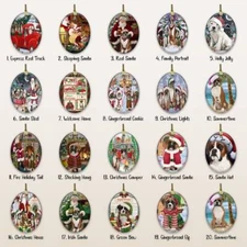 Boxer Dog Oval Glass Christmas Hanging Ornaments for X-mas Tree Decorations