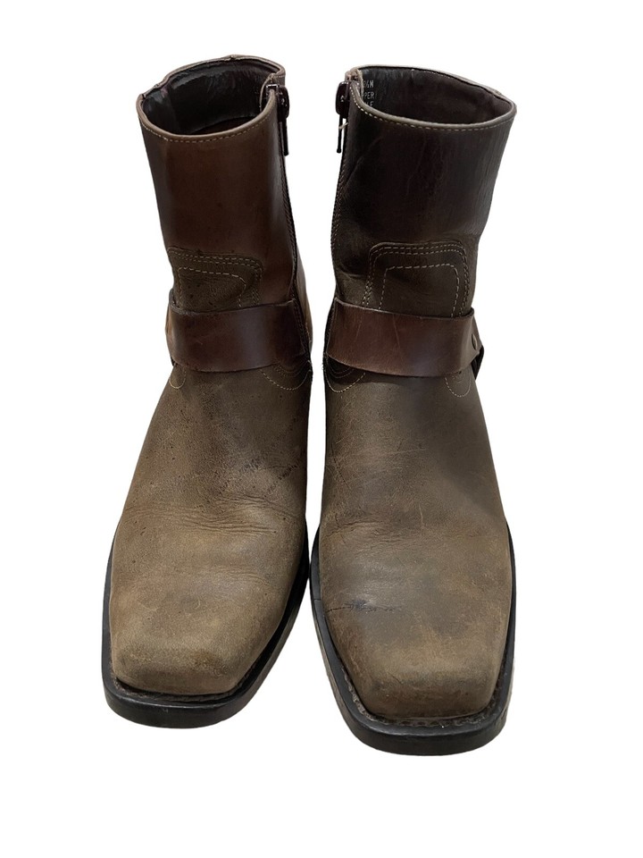 Men’s Brown Leather Harness Motorcycle Boots Riding Sz8.5 Made in