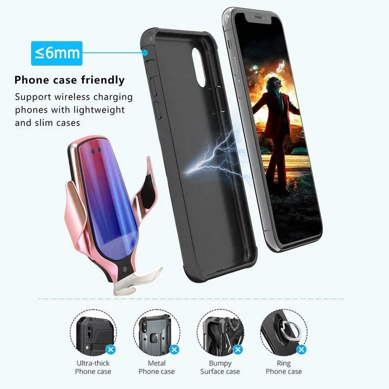 US Automatic Clamping Qi Wireless Car Charger Mount Air Vent Phone R9 Type C - Image 2 of 4