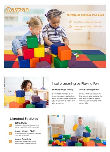 12 Piece 8" Soft Play Blocks Soft Foam Toy Building and Stacking Blocks for Kids - Picture 2 of 6