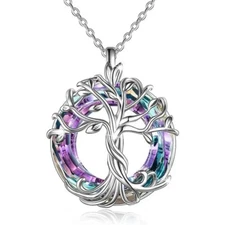 Classic Life Tree Colorful Circle Pendant Necklace Charm Jewelry Men Women Gift