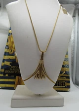 Vintage  D'Orlan Bijoux Goldtone Eqyptian Revival Papyrus  Pendant Necklace  NOS