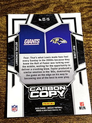 LAWRENCE TAYLOR + RAY LEWIS 2024 Panini Mosaic #CC-15 Carbon Copy