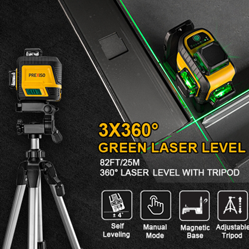 PREXISO 82 Ft 3x360° Self Leveling Laser Level Cross Line Leveler Green Line USA