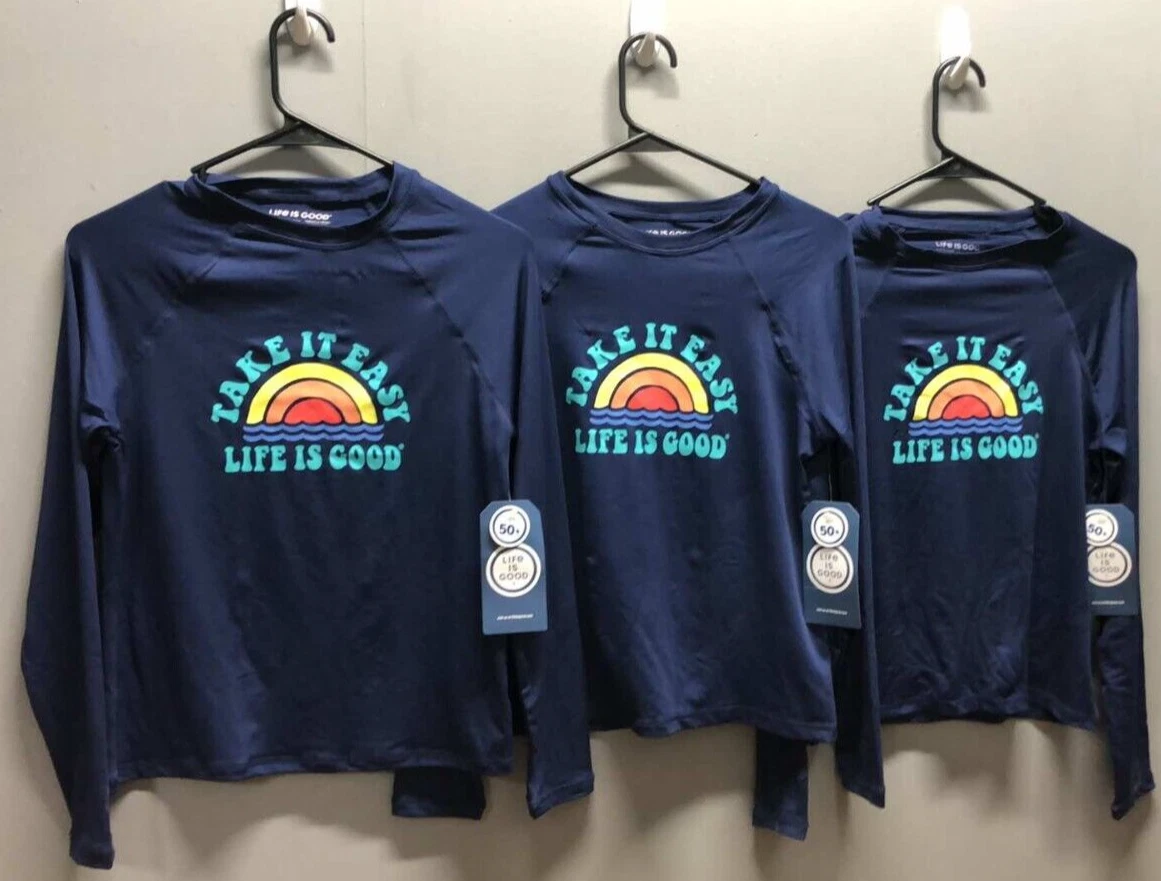 3PK Life Is Good Kid's Long Sleeve Sunshirt UPF 50+ ~ X-Large ~ Dark Blue ~ NEW